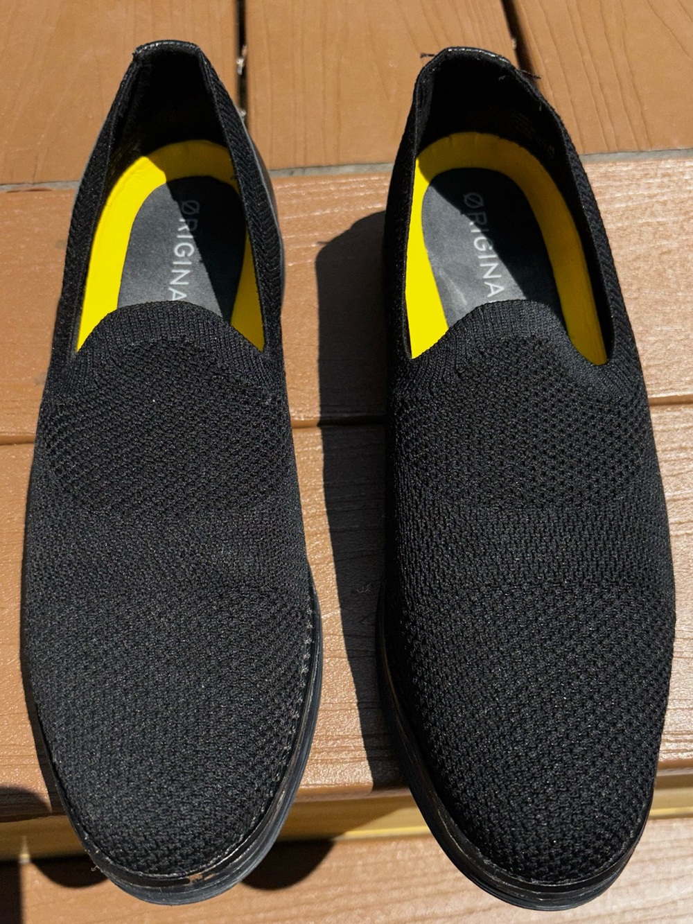 Cole Haan Black Slip-On Knit Loafers with Yellow Insole